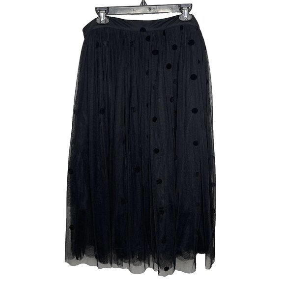 ASOS Midi Skirt Size 14 Black Flocked Polka Dot Tulle - Picture 1 of 5
